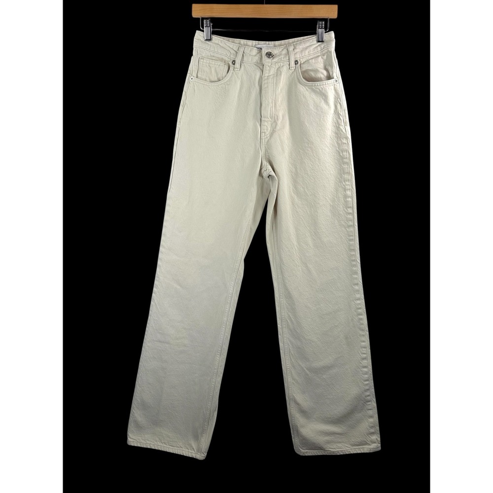 Zara Wide Leg Jeans sz 6 Cream High Waist Cotton Minimalist Denim Pants